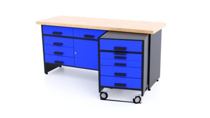 szafka warsztatowa z wysuwanym wózkiem niebieska